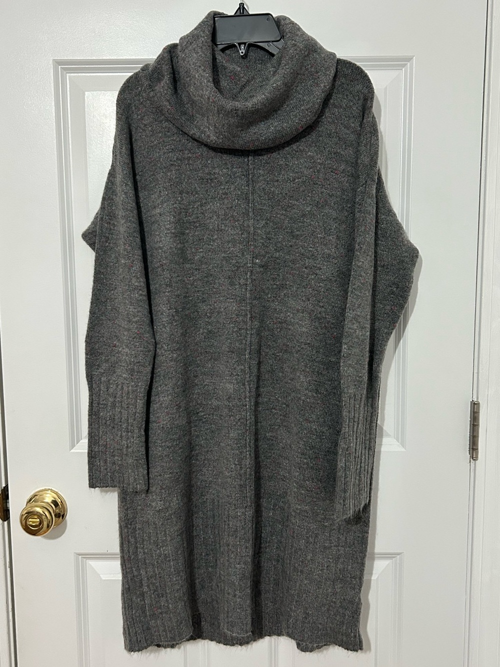 Liz Claiborne cowl neck sweater dress in grey with red and blue